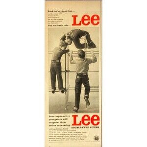Lee Double Knee Rider Jeans ""Back to Boyhood Fun" Vintage Print Ad 1957